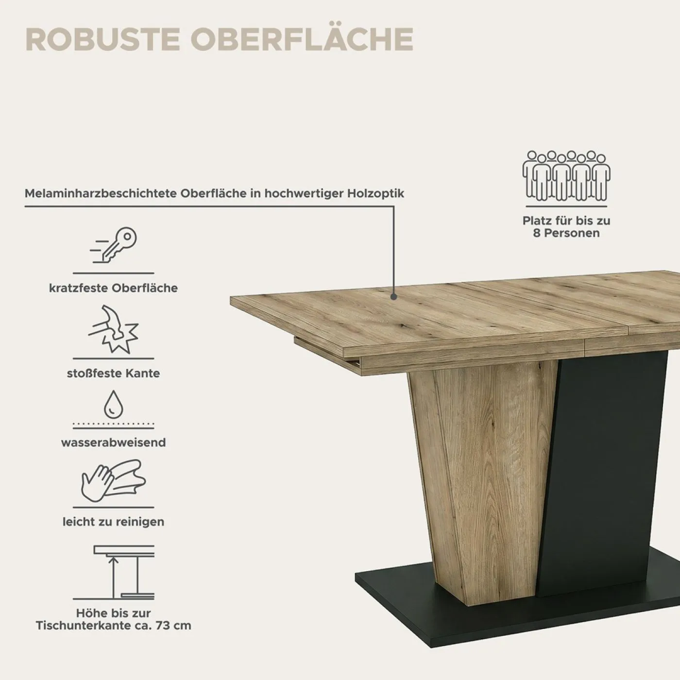 Esstisch Molina 1 | 150(230)x90 | Evoke Oak / Basalt grau