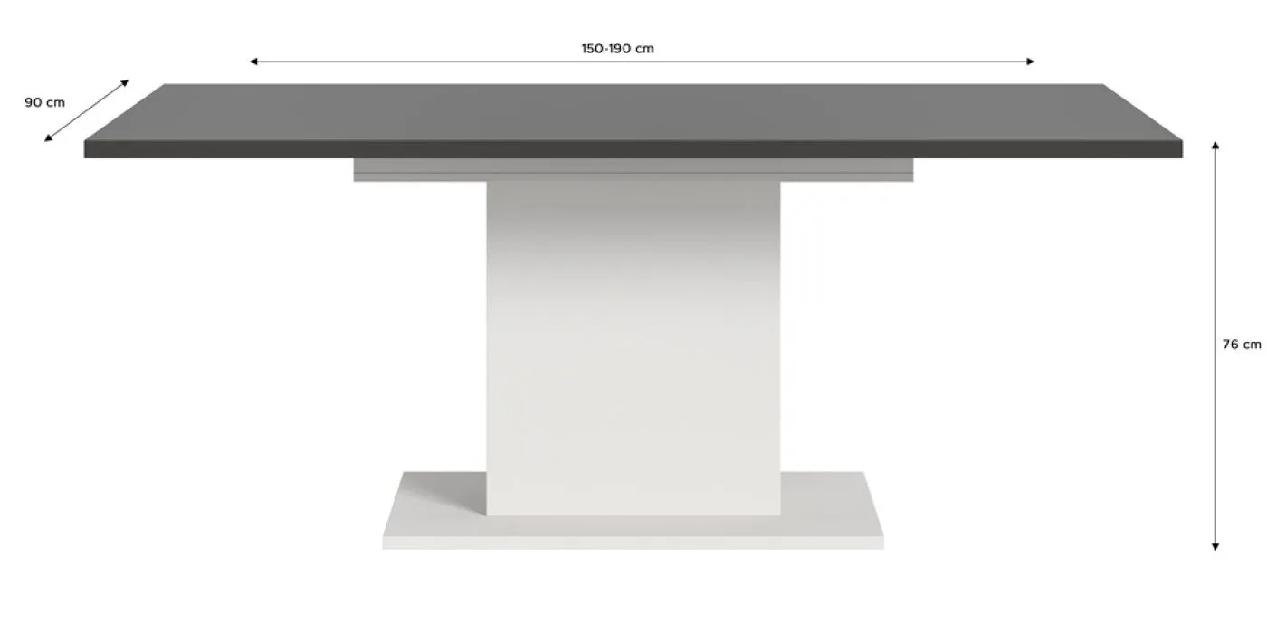 Esstisch Motion 2 | ausziehbar | Säulen-Fußgestell | weiß / grau | 150(190)x90
