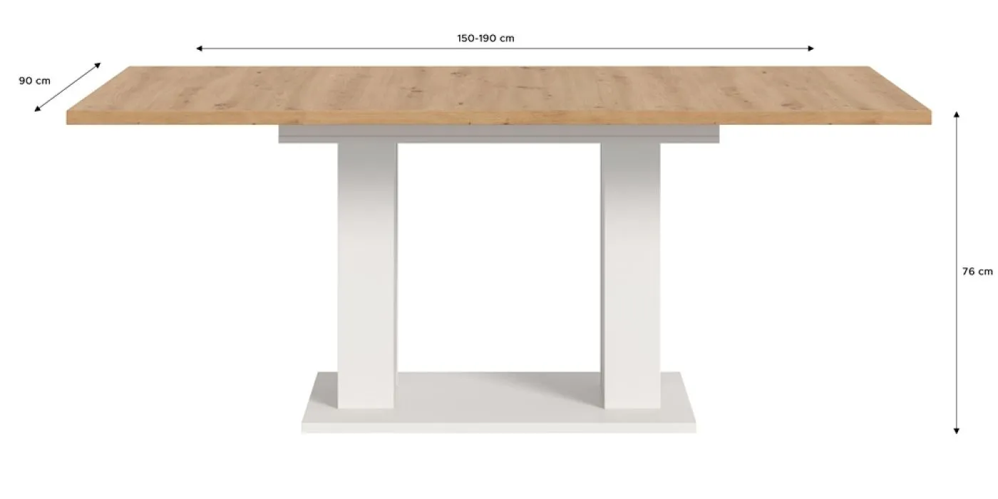 Esstisch Motion | ausziehbar | Doppelsäulen-Fußgestell | Artisan Eiche / weiß | 150(190)x90