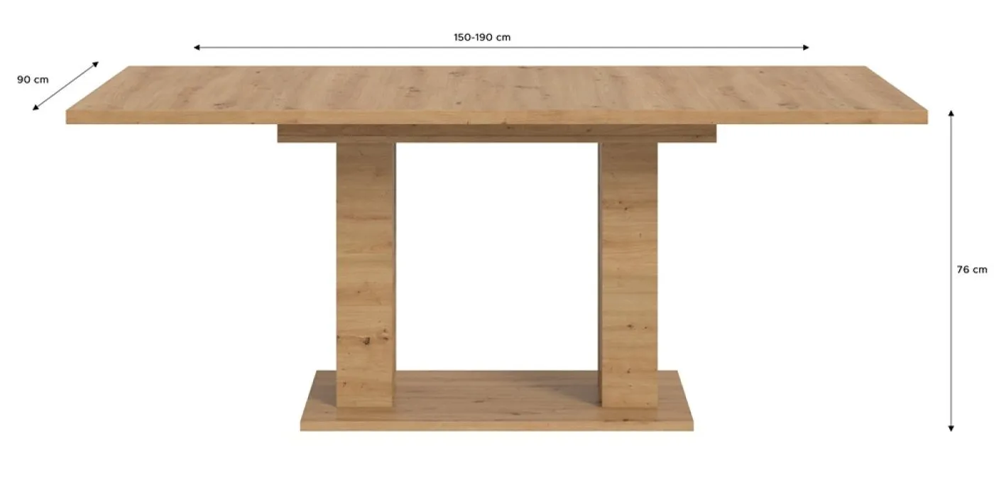 Esstisch Motion | ausziehbar | Doppelsäulen-Fußgestell | Eiche Artisan | 150(190)x90
