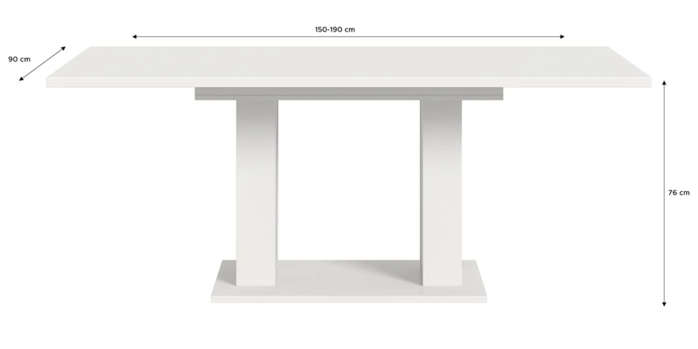 Esstisch Motion | ausziehbar | Doppelsäulen-Fußgestell | weiß | 150(190)x90