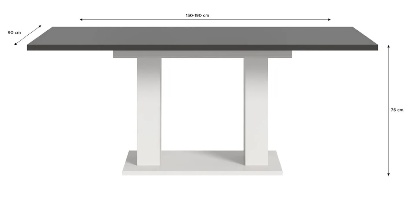 Esstisch Motion 2 | ausziehbar | Doppelsäulen-Fußgestell | weiß / grau | 150(190)x90
