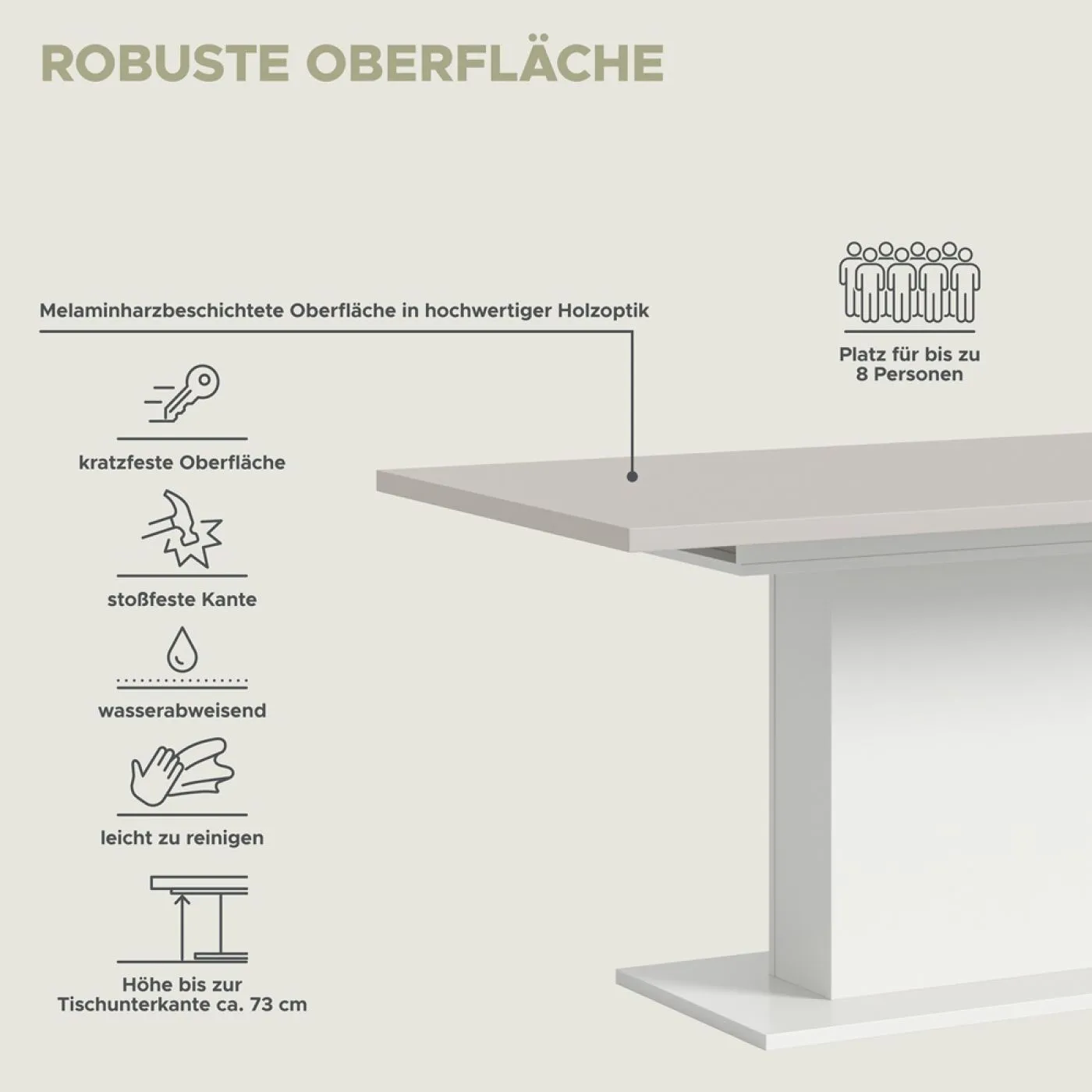 Esstisch Motion | ausziehbar | Säule | weiß / Kaschmir | 150(190)x90