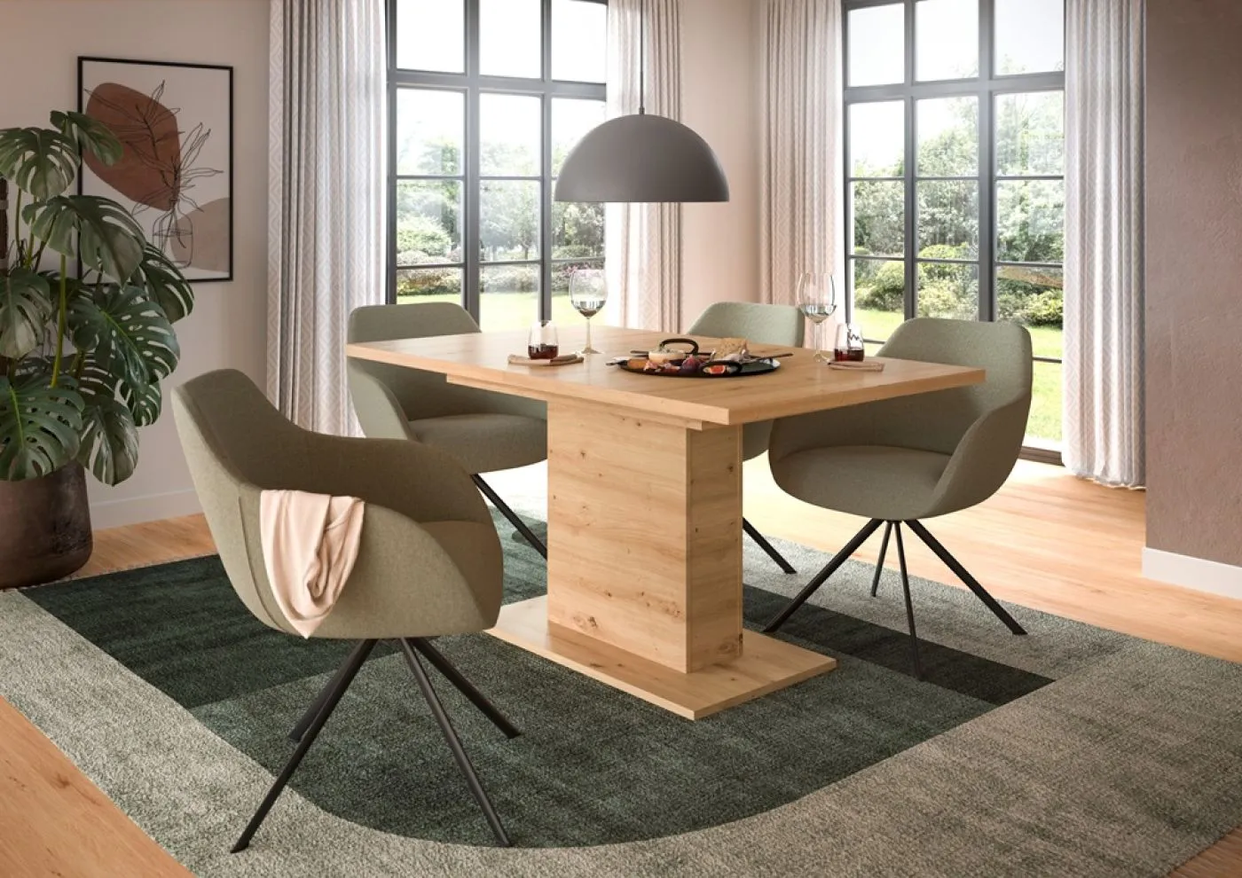 Esstisch Motion | ausziehbar | Säulen-Fußgestell | Eiche Artisan | 150(190)x90
