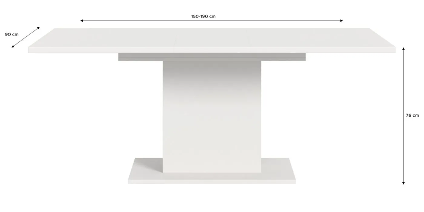 Esstisch Motion | ausziehbar | Säulen-Fußgestell | weiß | 150(190)x90