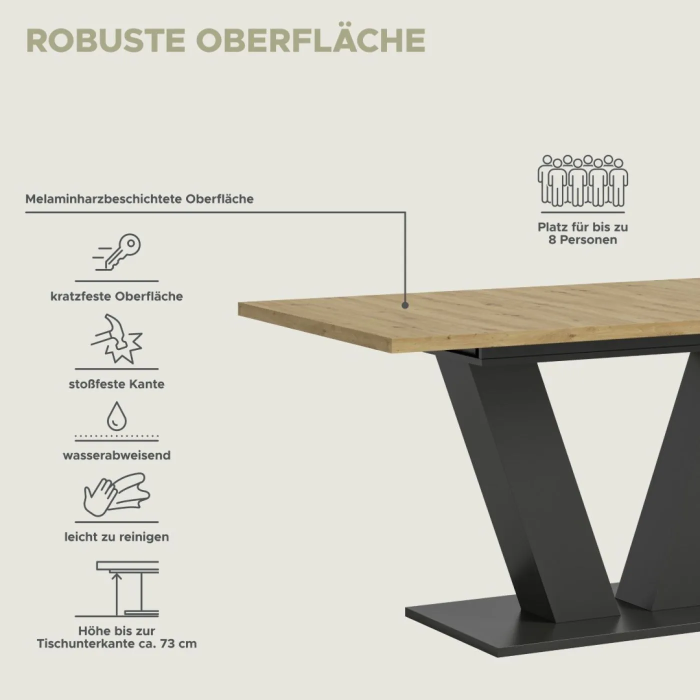 Esstisch Motion | ausziehbar V-Fußgestell Eiche / grau 150(190)x90