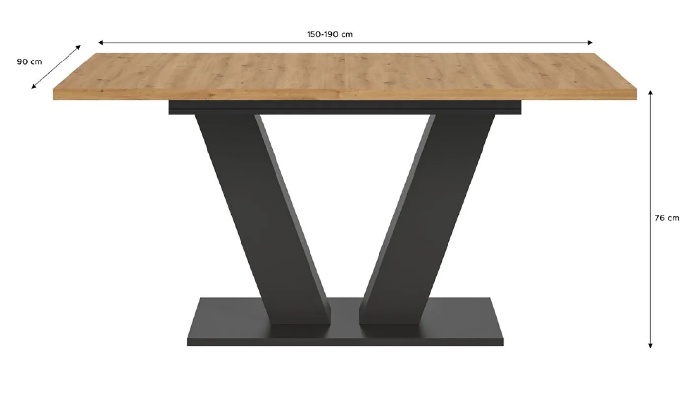 Esstisch Motion | ausziehbar V-Fußgestell Eiche / grau 150(190)x90