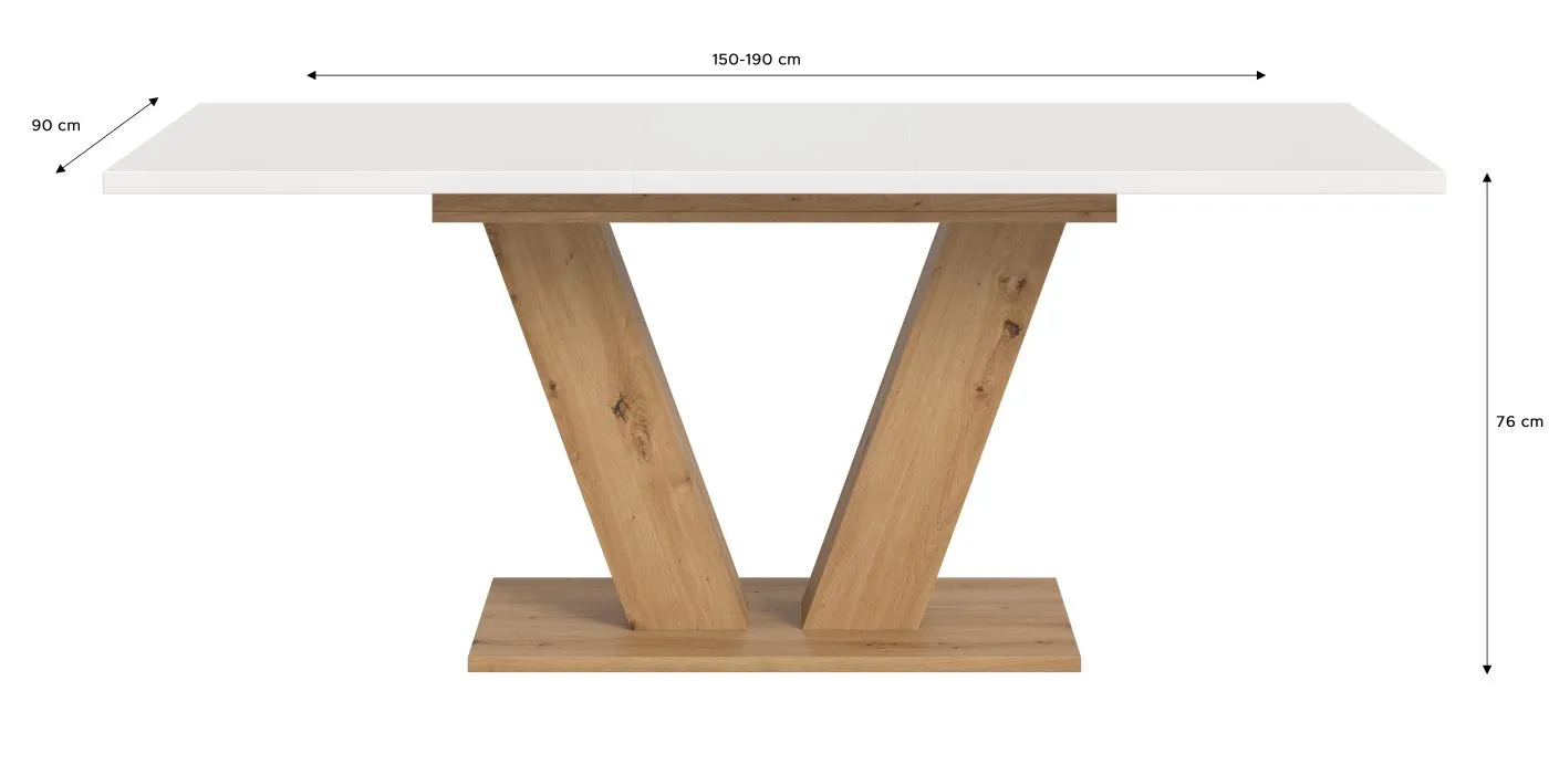 Esstisch Motion | ausziehbar | V-Fußgestell | Artisan Eiche / weiß | 150(190)x90