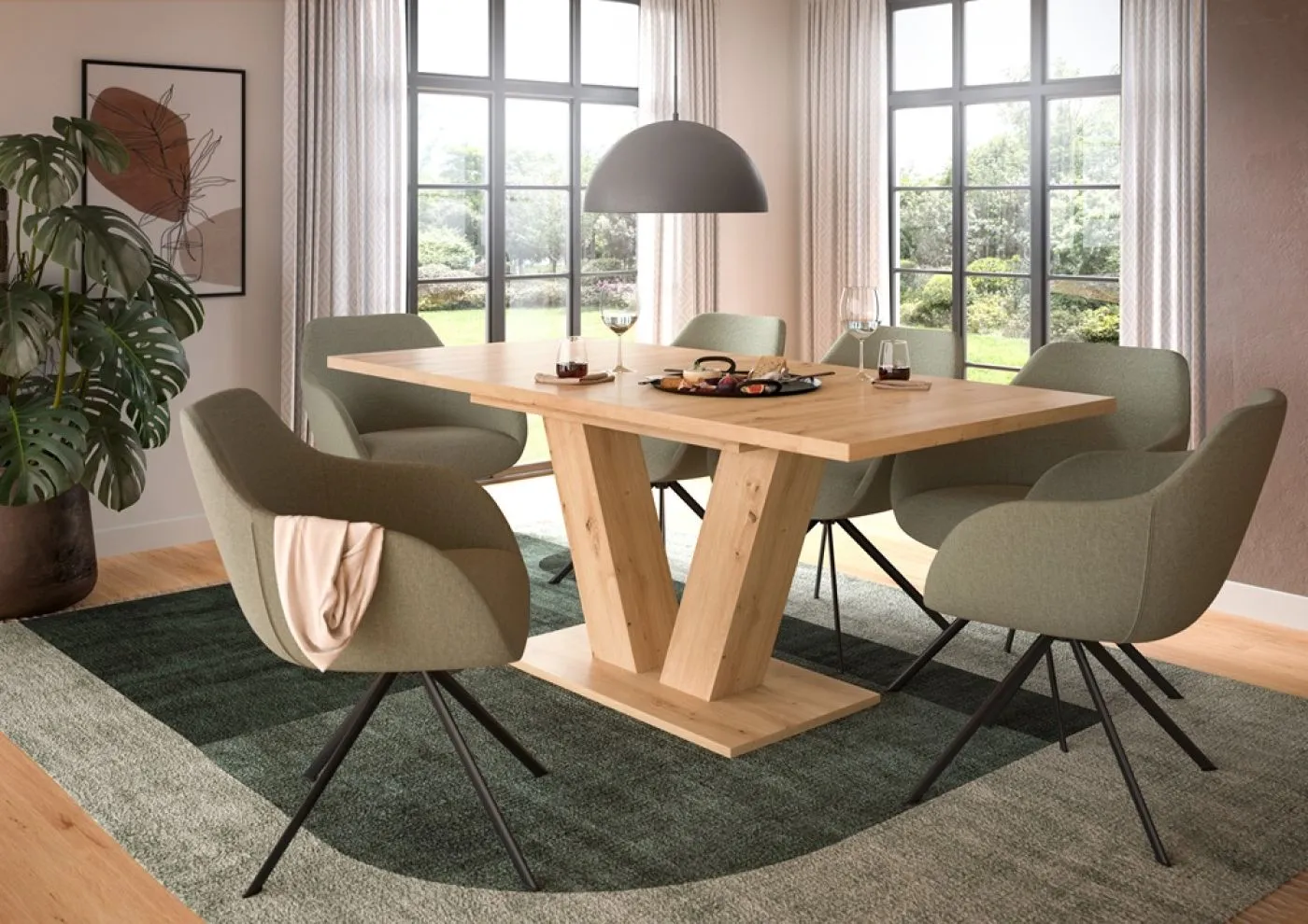 Esstisch Motion | ausziehbar | V-Fußgestell | Eiche Artisan | 150(190)x90