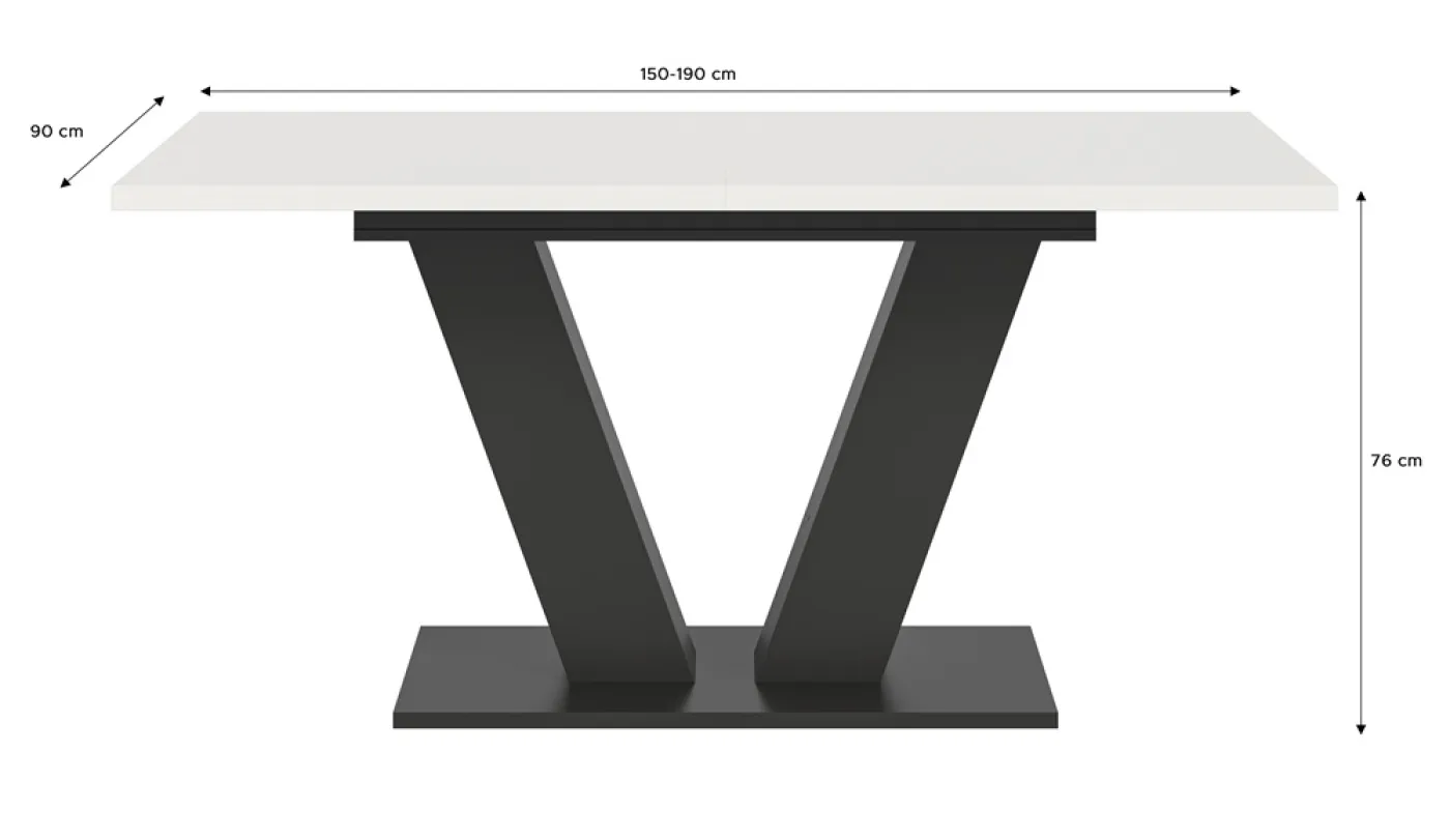 Esstisch Motion | ausziehbar V-Fußgestell | weiß / grau 150(190)x90