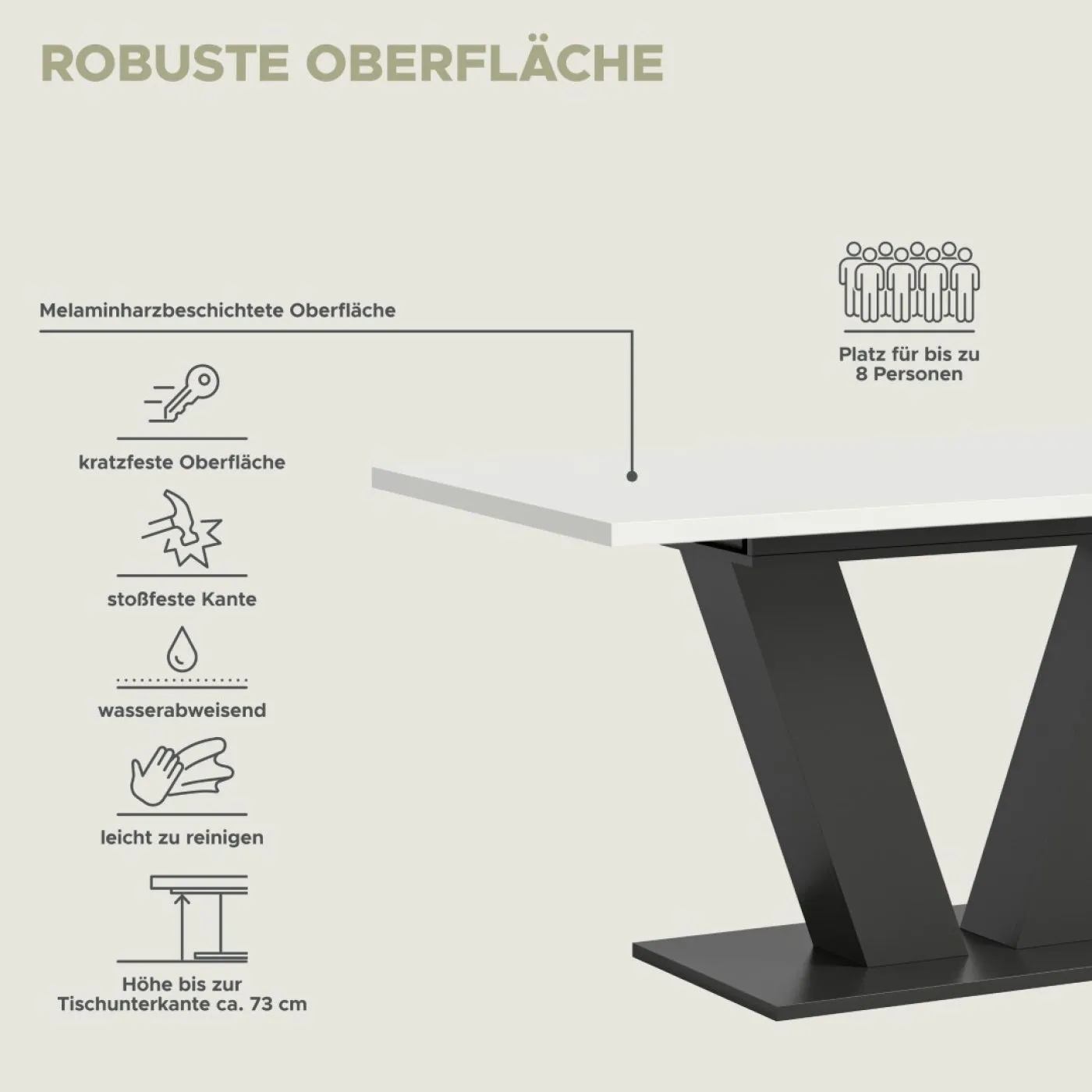 Esstisch Motion | ausziehbar V-Fußgestell | weiß / grau 150(190)x90
