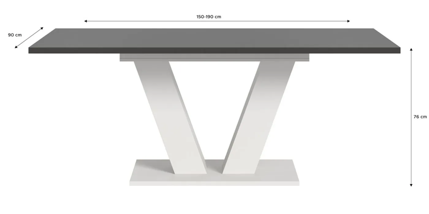 Esstisch Motion | ausziehbar | V-Fußgestell | weiß / grau | 150(190)x90
