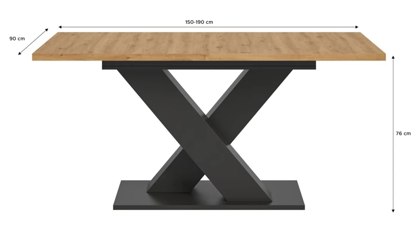 Esstisch Motion | ausziehbar | X-Fußgestell Eiche / grau |150(190)x90