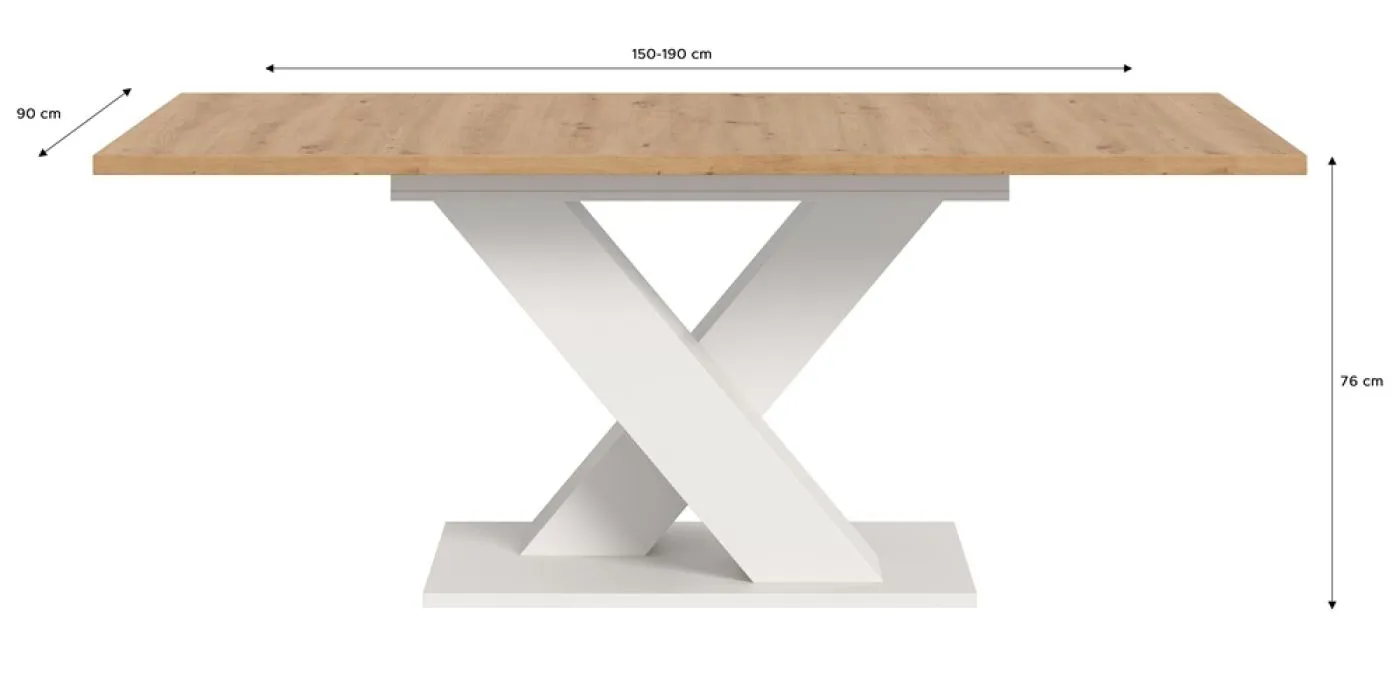 Esstisch Motion | ausziehbar | X-Fußgestell | Artisan Eiche / weiß | 150(190)x90