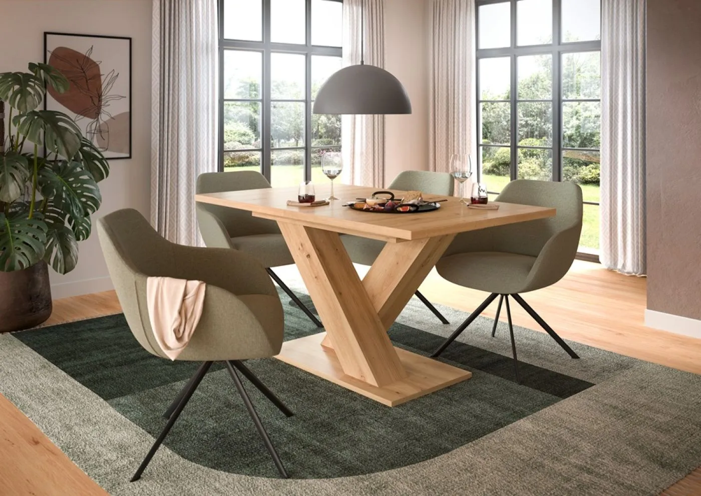 Esstisch Motion | ausziehbar | X-Fußgestell | Eiche Artisan | 150(190)x90
