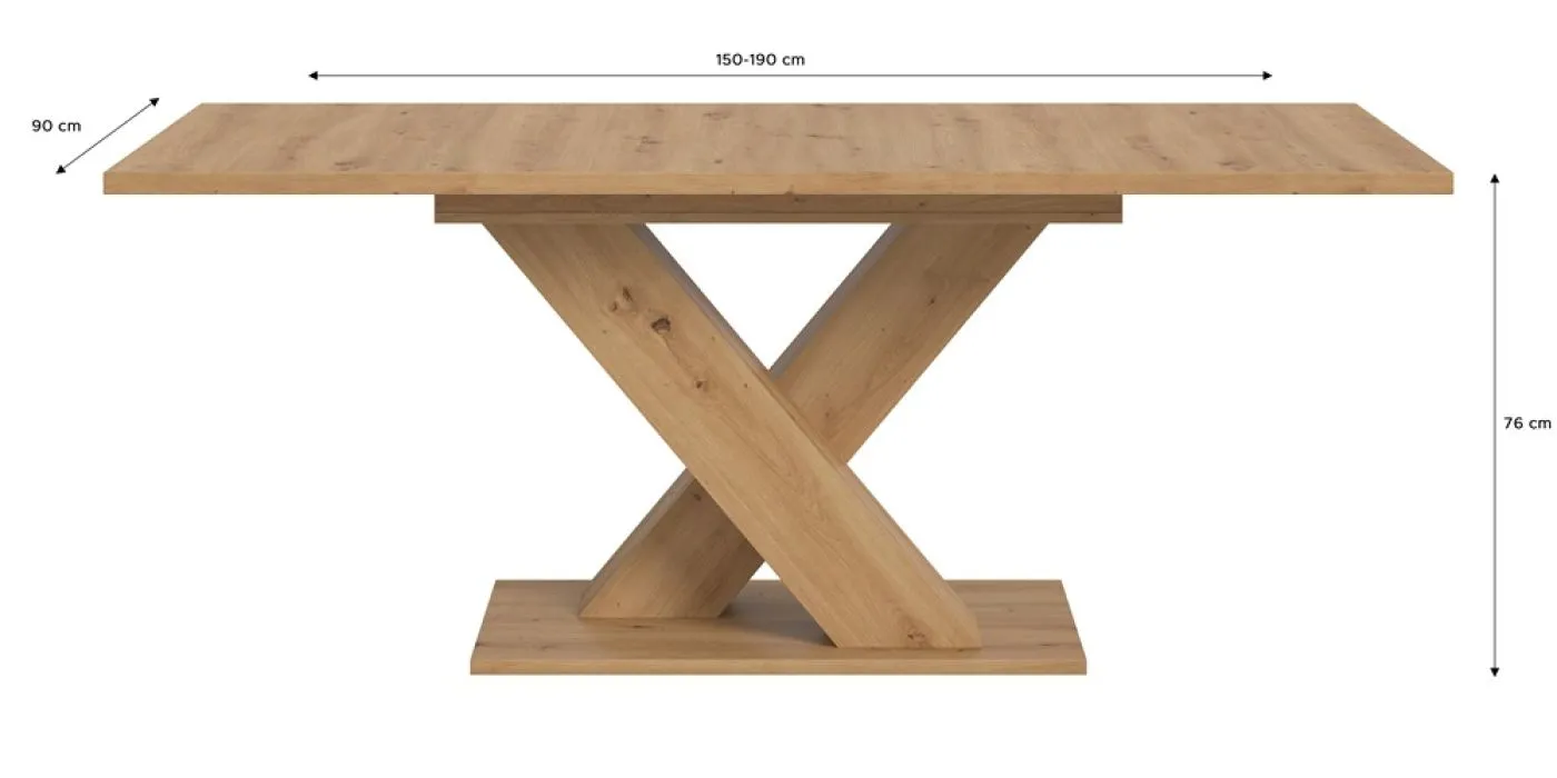 Esstisch Motion | ausziehbar | X-Fußgestell | Eiche Artisan | 150(190)x90