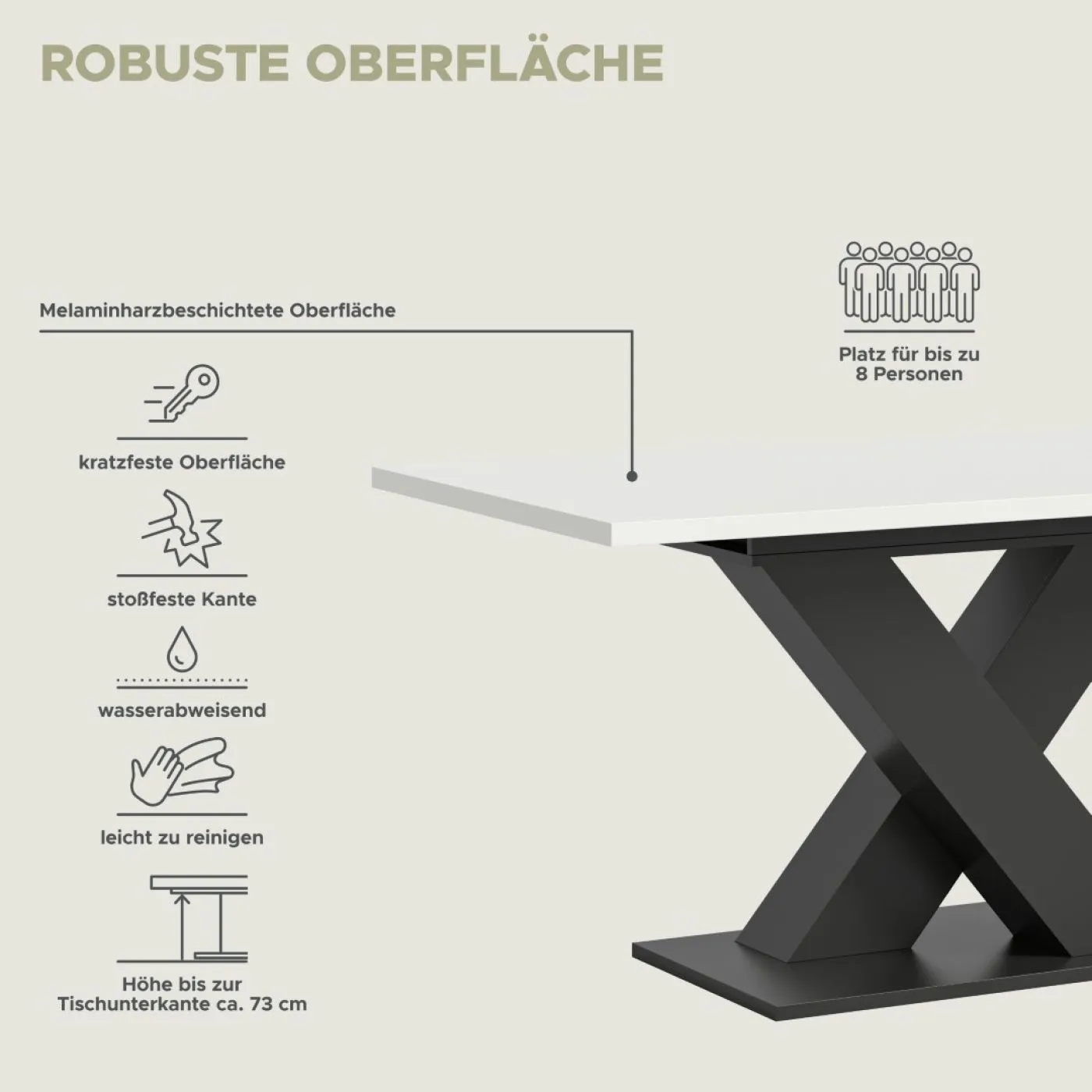 Esstisch Motion | ausziehbar | X-Fußgestell | weiß / grau 150(190)x90