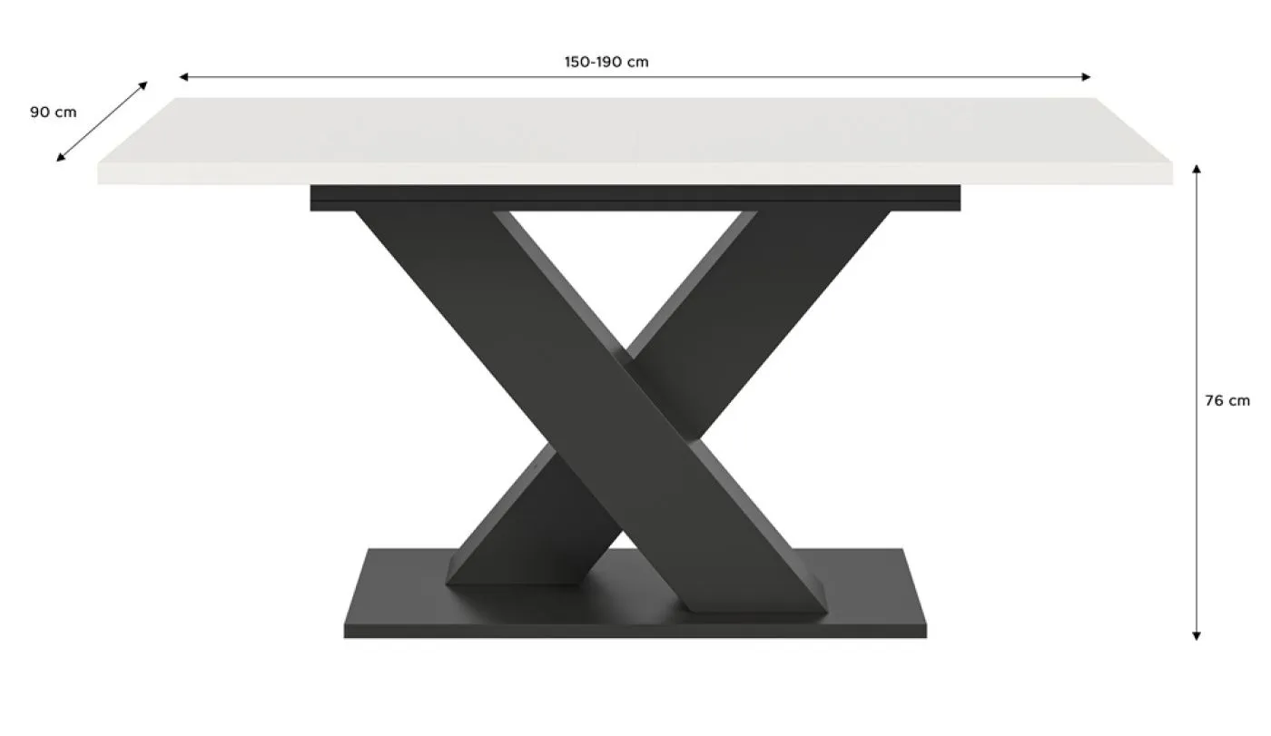 Esstisch Motion | ausziehbar | X-Fußgestell | weiß / grau 150(190)x90