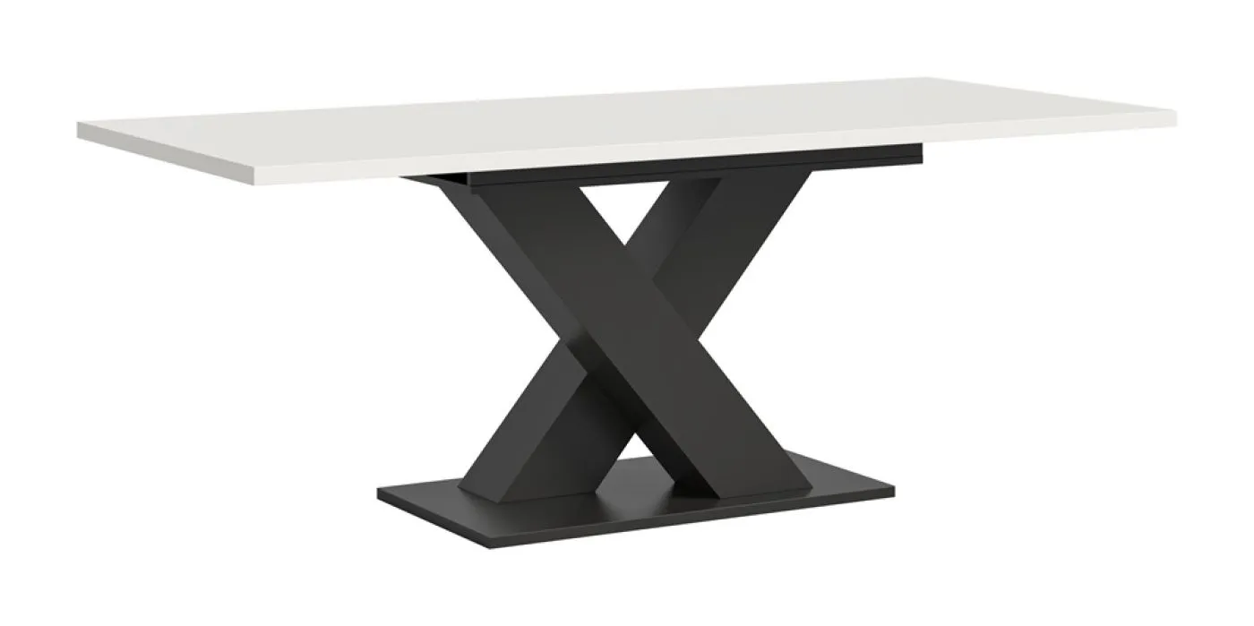 Esstisch Motion | ausziehbar | X-Fußgestell | weiß / grau 150(190)x90