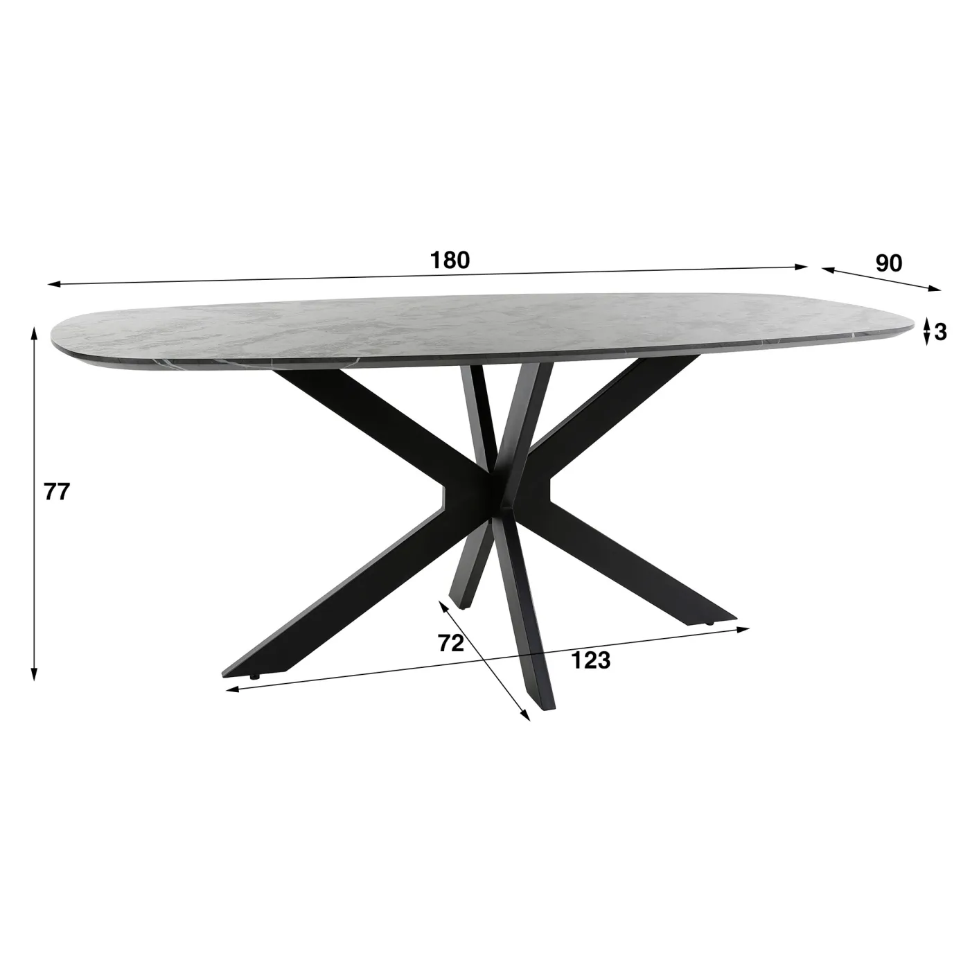 Esstisch Payson oval | Marmor Optik | 180x90 cm