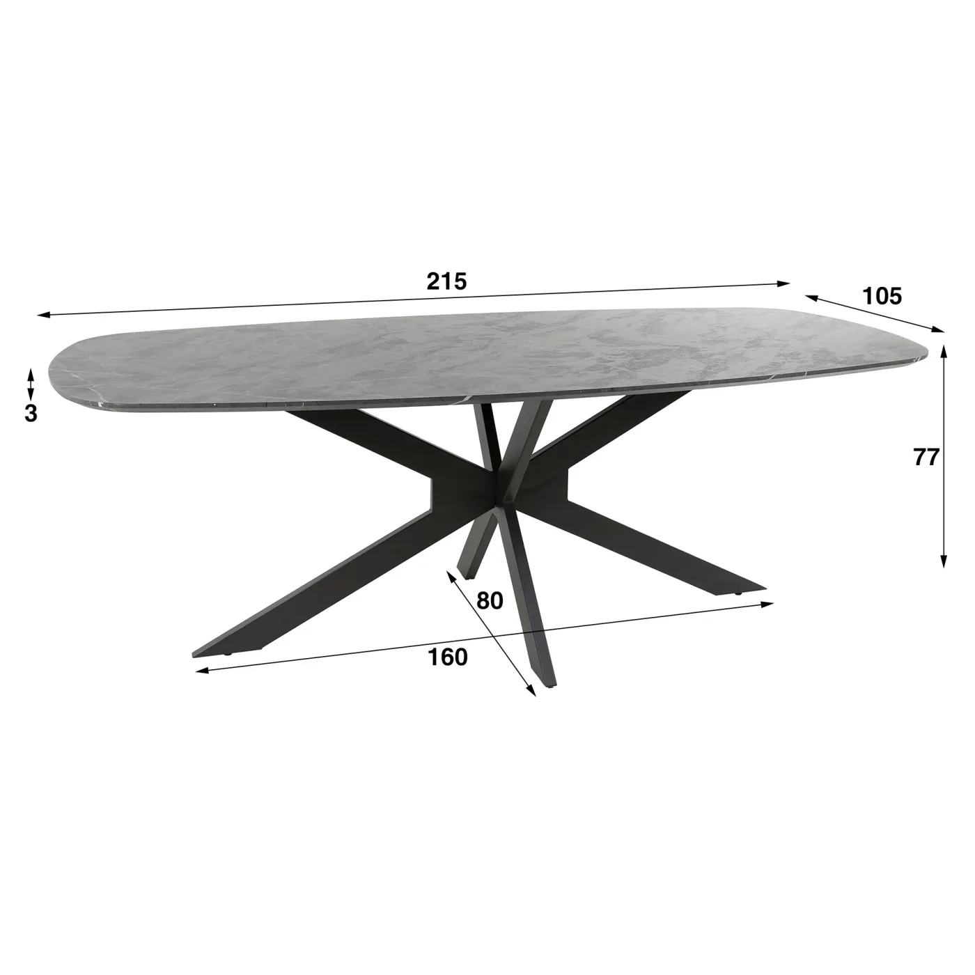 Esstisch Payson oval | Marmor Optik | 215x105 cm