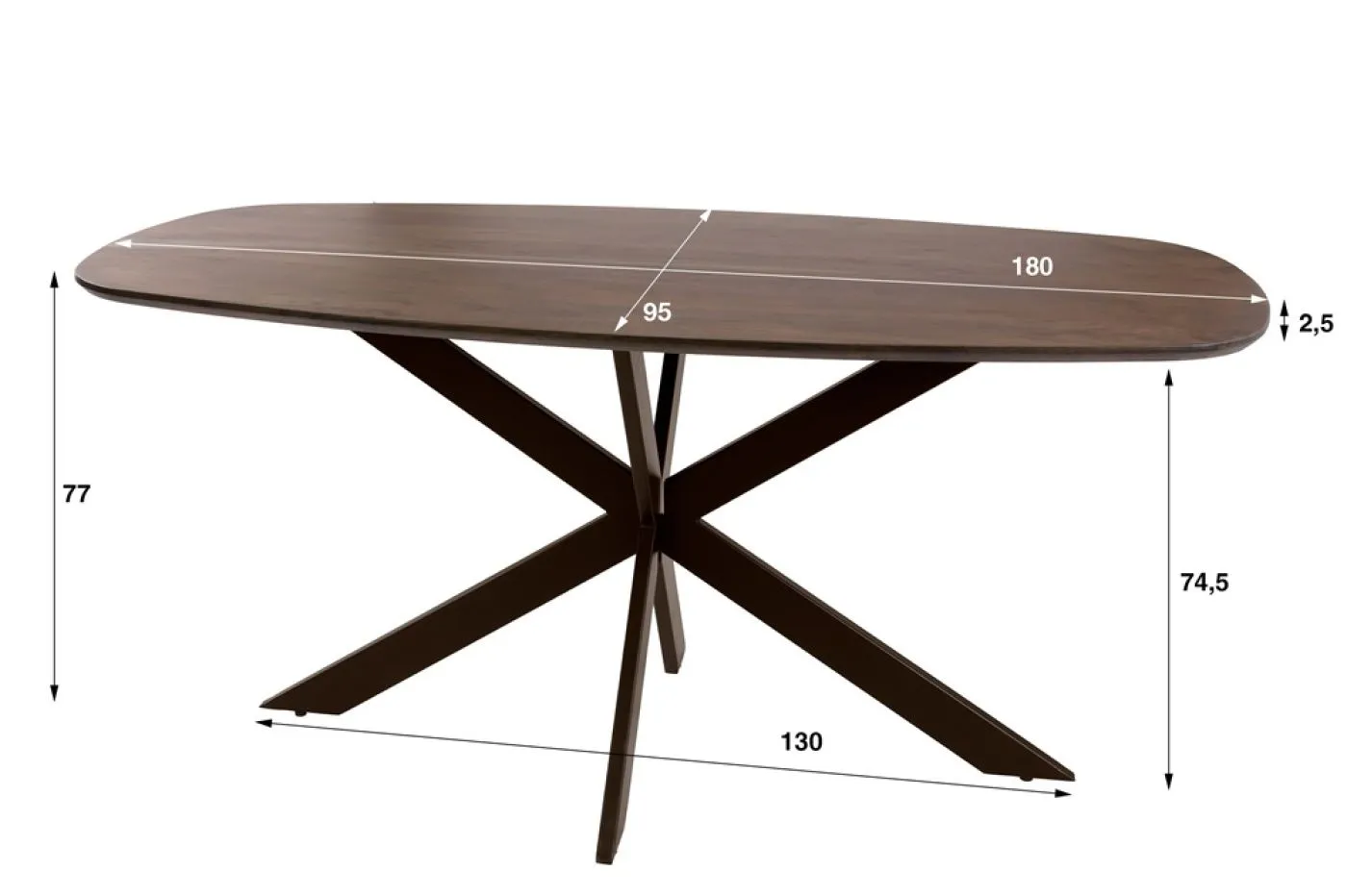 Esstisch Poem | 150/180/215cm | dänisch oval | Akazie massiv | braun | verschiedene Größen