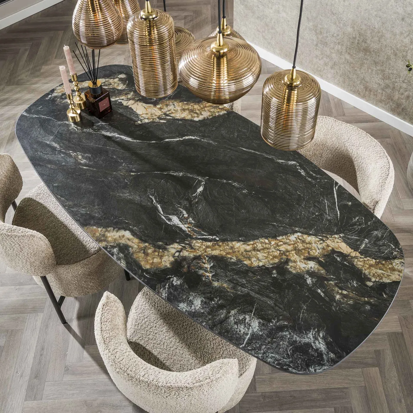 Esstisch Silva oval | Keramik fossil | schwarz | 180 cm