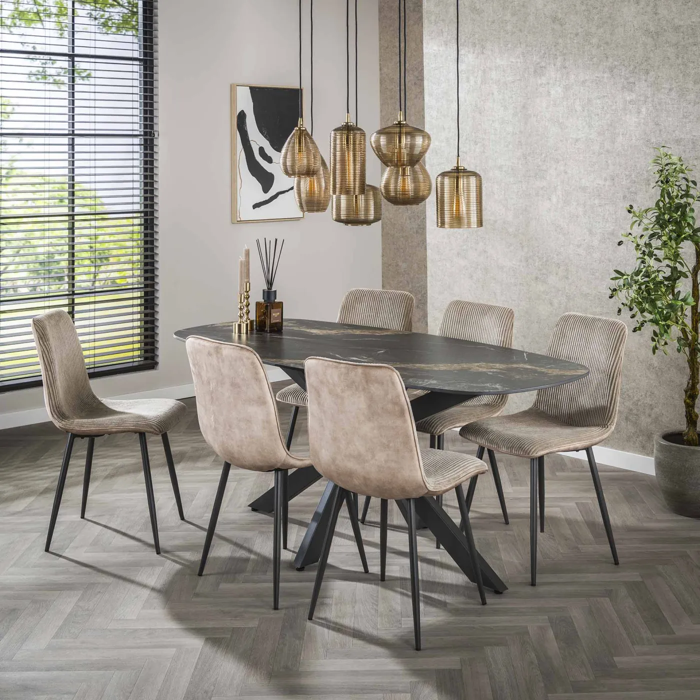 Esstisch Silva oval | Keramik fossil | schwarz | 180 cm