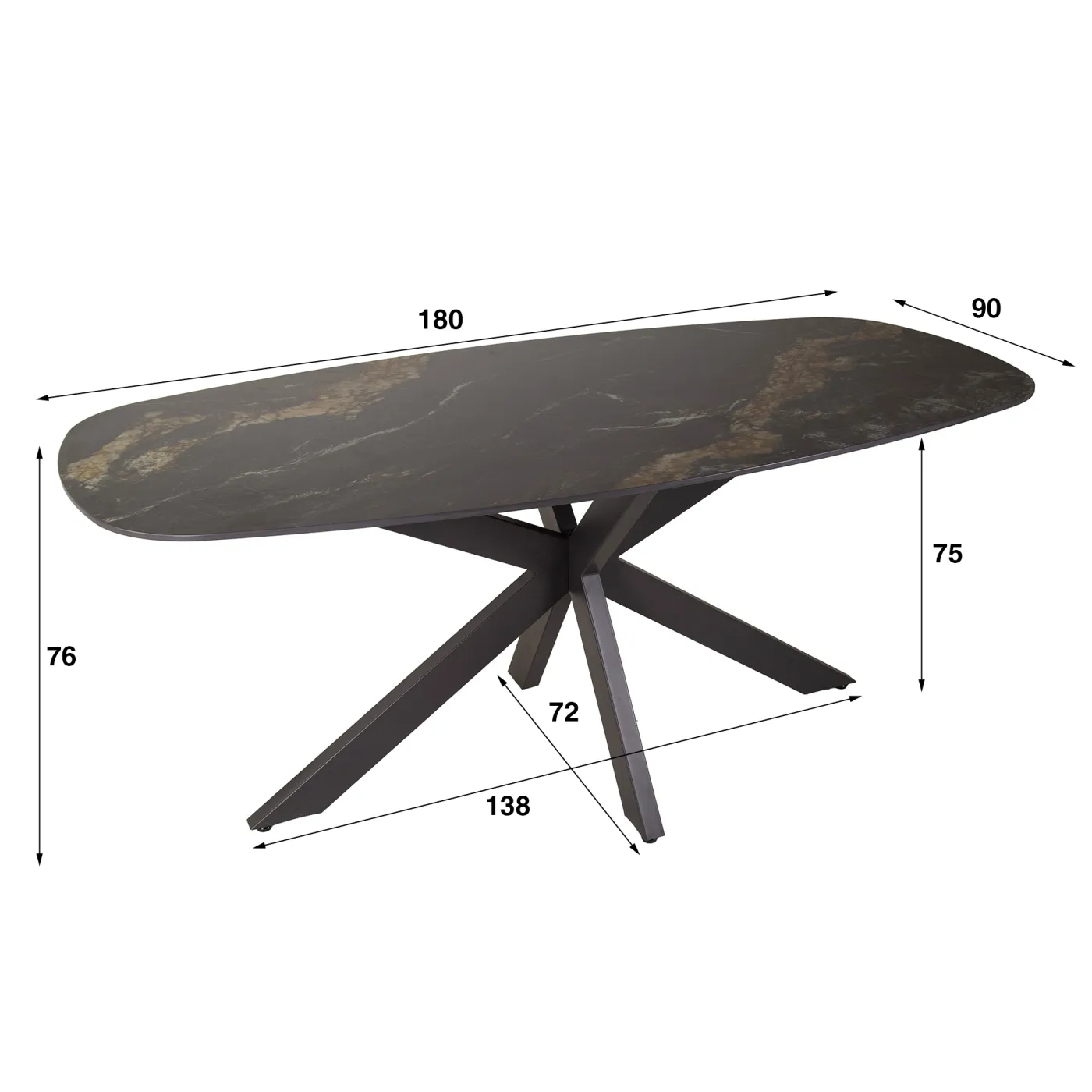Esstisch Silva oval | Keramik fossil | schwarz | 180 cm