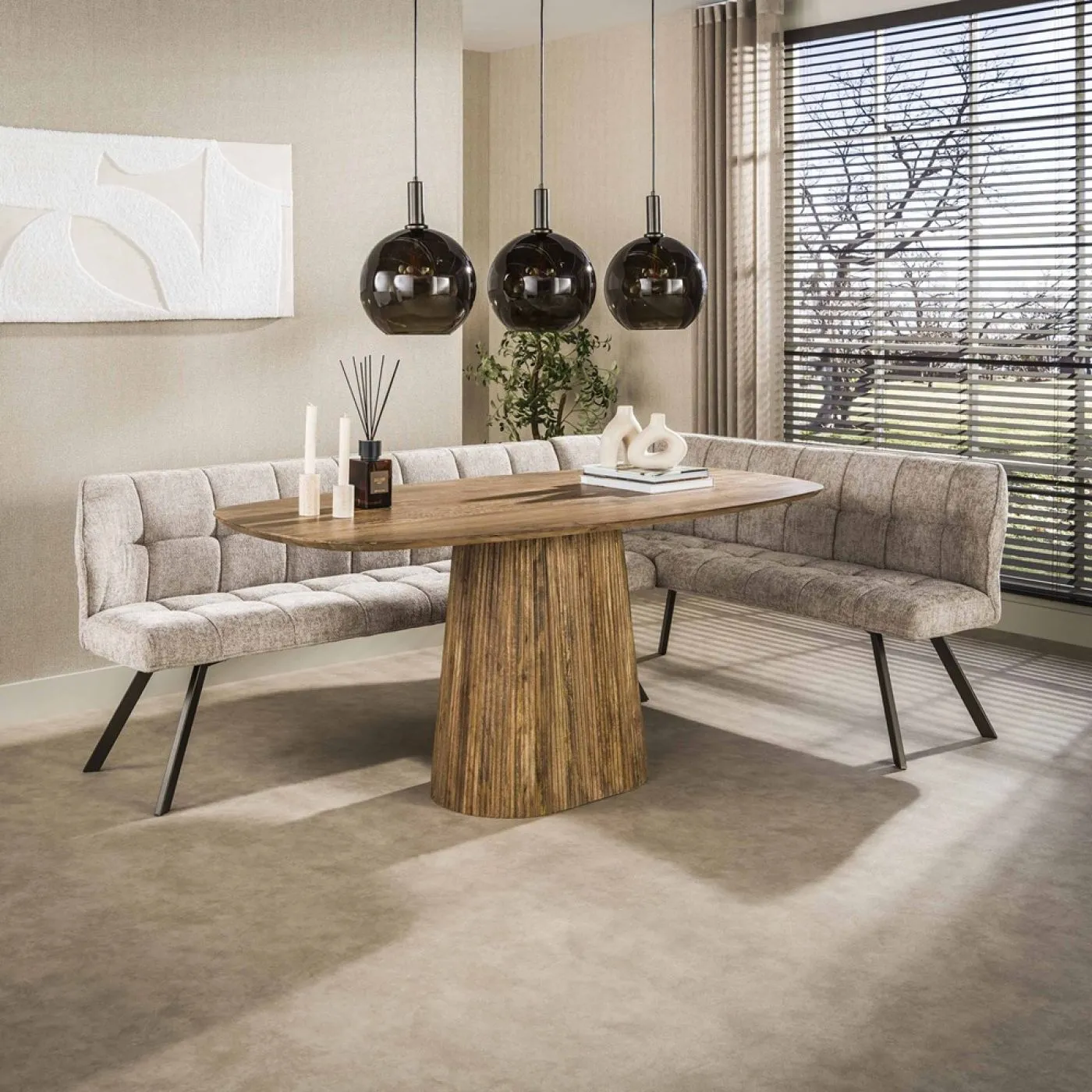 Eckbank Esszimmer Muda | rechts | Hoven-Stoff / Chenille | sand-braun