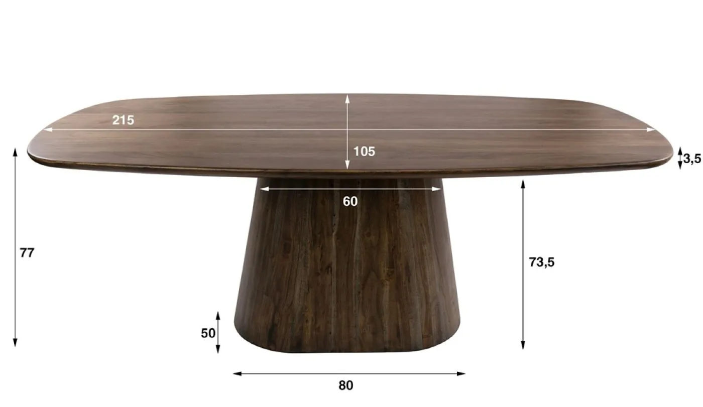 Esszimmertisch Gloria | oval | 180/215cm | Akazie massiv | braun | verschiedene größen
