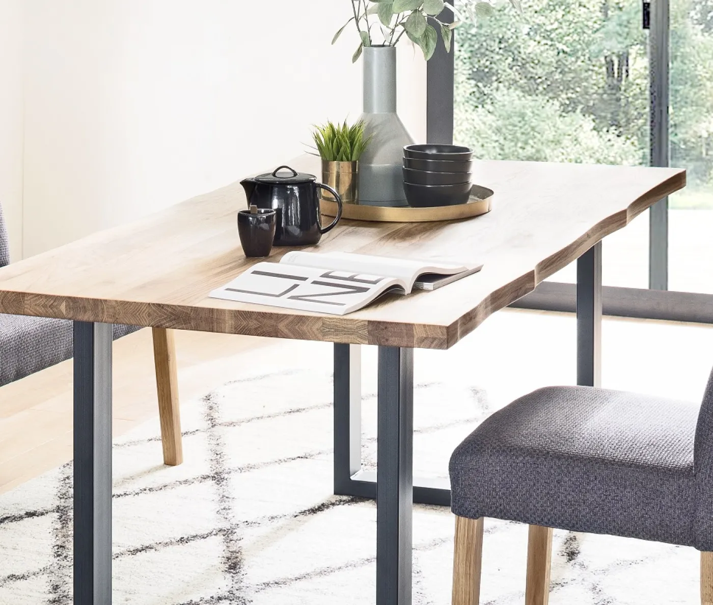 Esszimmertisch Rockford |180 x 90 | Wildeiche massiv | U-Gestell