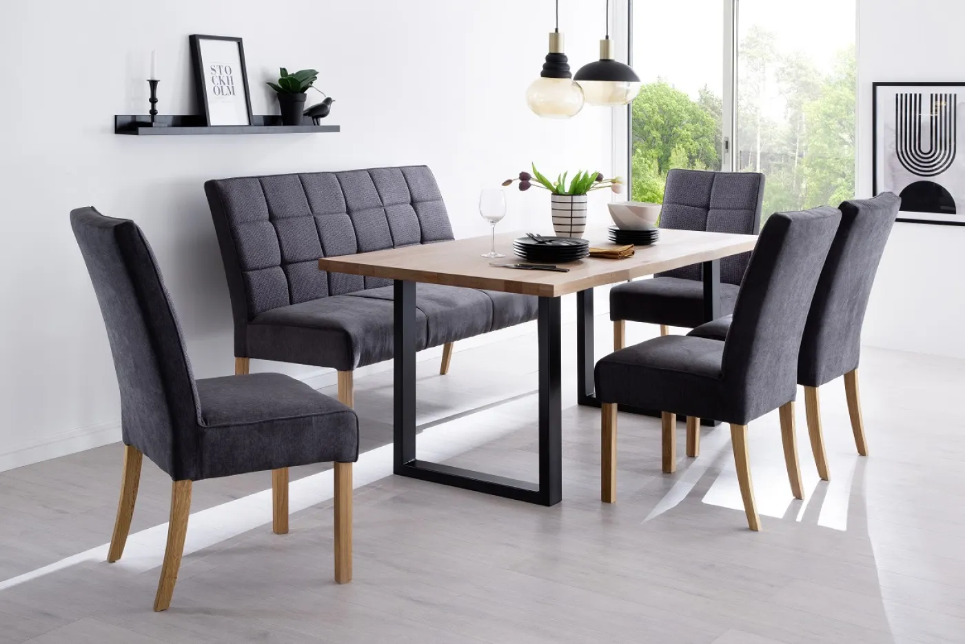 Esszimmertisch Rockford |180 x 90 | Wildeiche massiv | U-Gestell