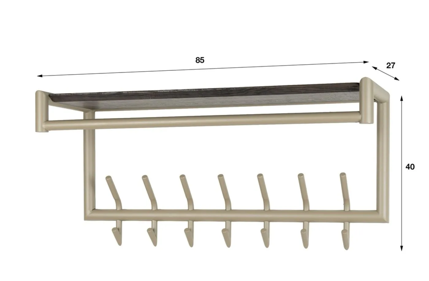 Garderobe Wandgarderobe Stamp | 2x7 Haken | Metall | beige