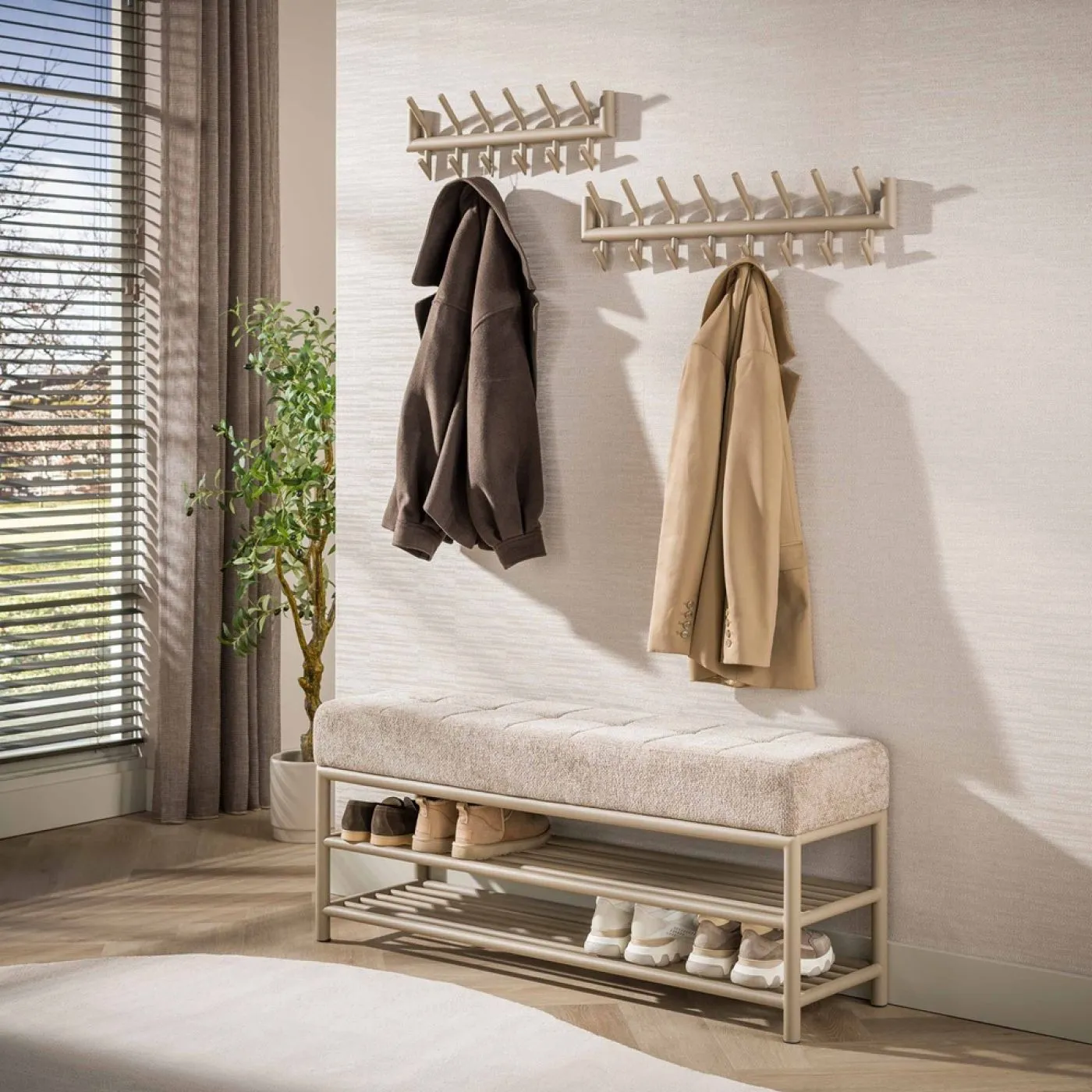 Garderobe Wandgarderobe Torino | 2x6 Haken | Stahl | beige