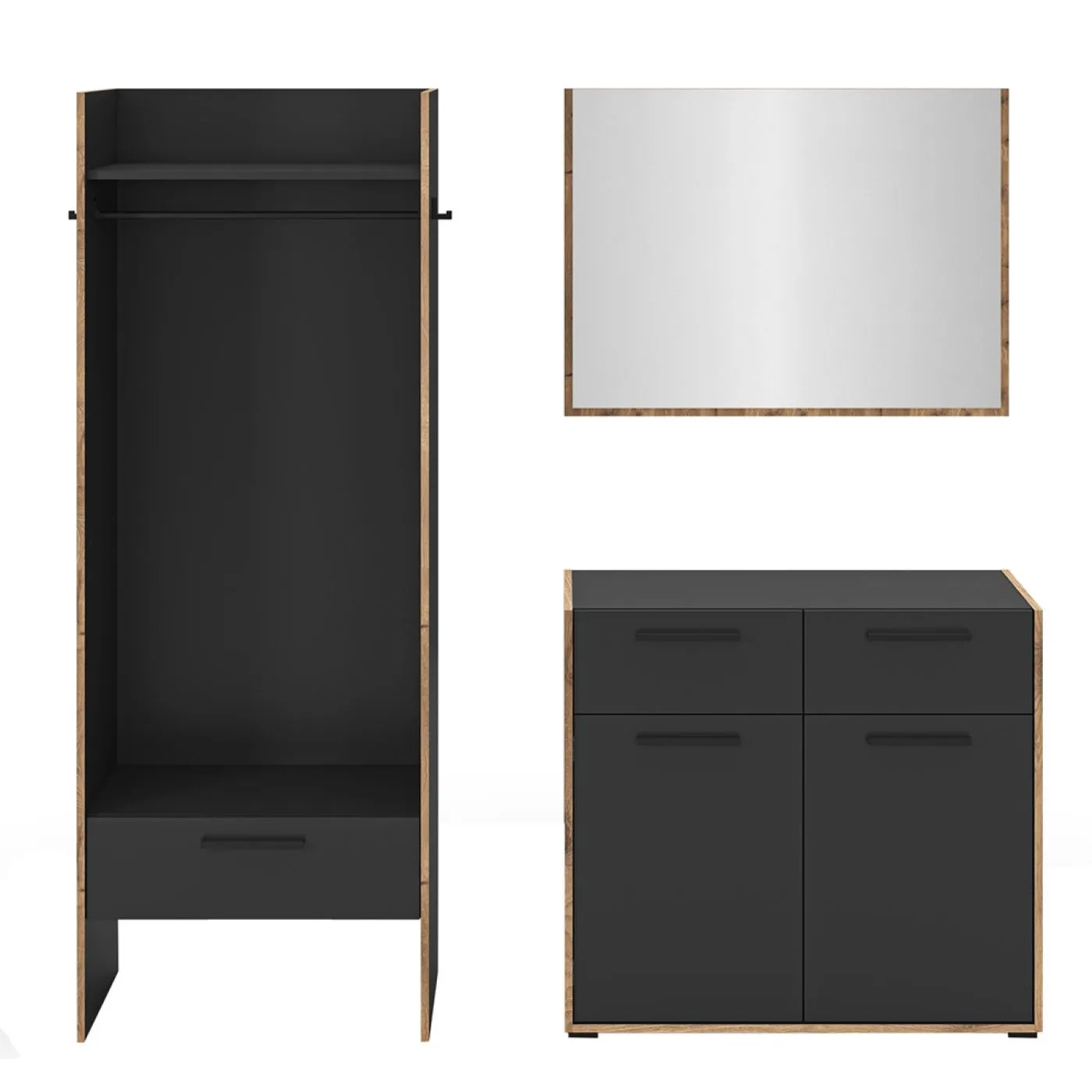 Garderoben-Set Bueno 1 | Basalt grau / Nox Oak | 3-teilig