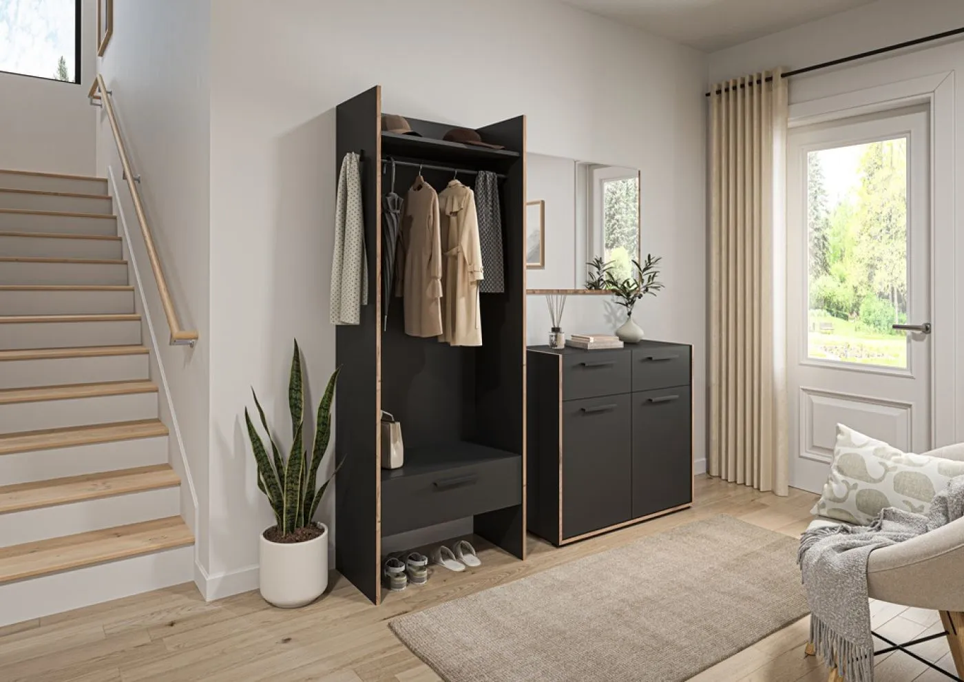 Garderoben-Set Bueno 1 | Basalt grau / Nox Oak | 3-teilig