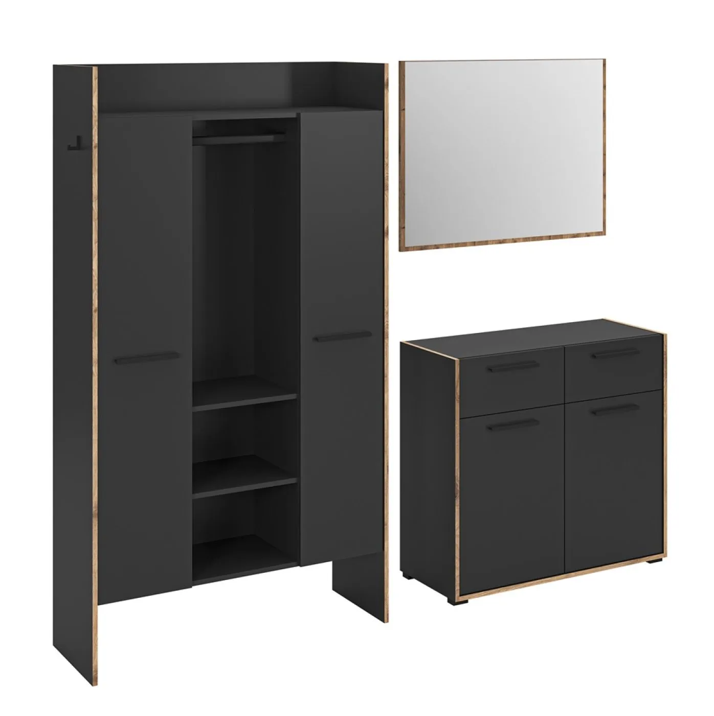 Garderoben-Set Bueno 2 | Basalt grau / Nox Oak | 3-teilig