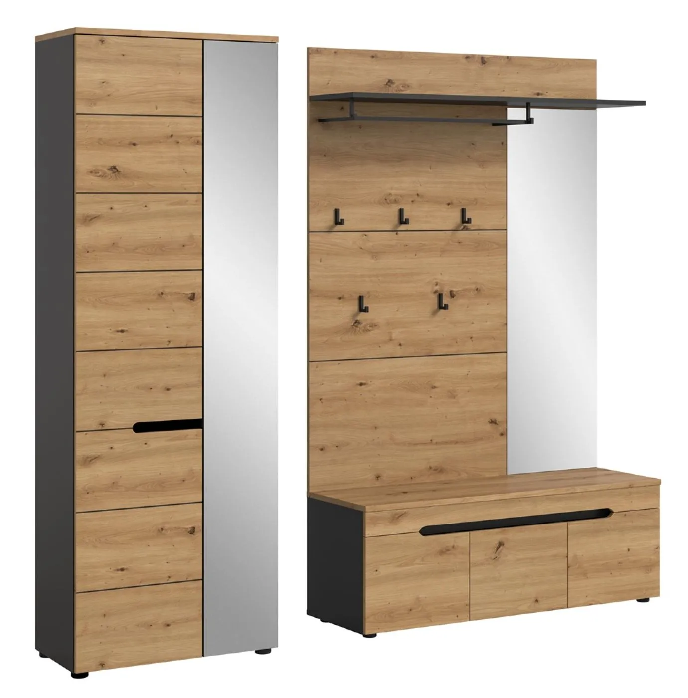 Garderoben-Set Canu 1 Basalt| grau / Artisan Eiche | 3-teilig