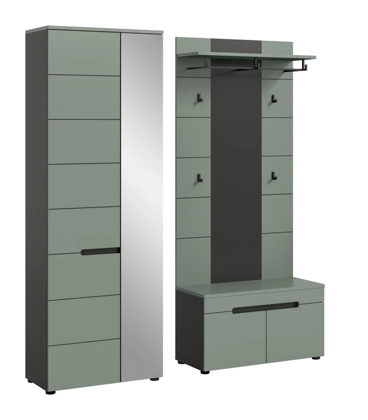 Garderoben-Set Canu 1 | Basalt grau / Smoke Green | 3-teilig mit Sitzkissen