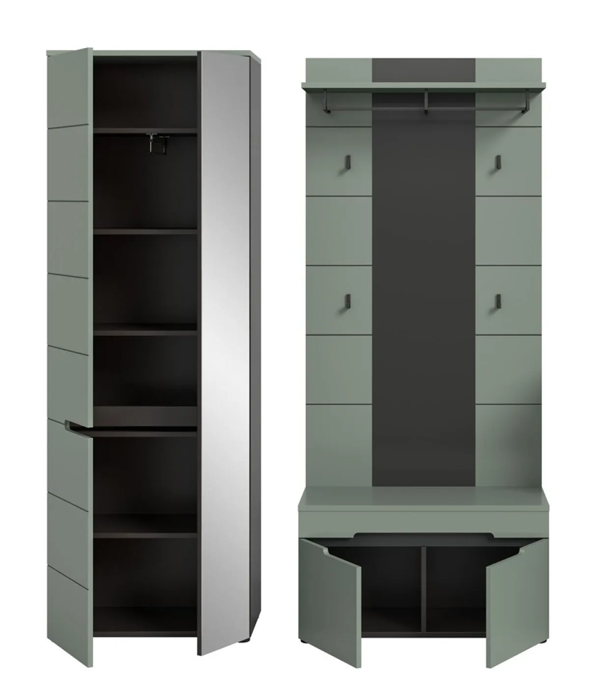 Garderoben-Set Canu 1 | Basalt grau / Smoke Green | 3-teilig mit Sitzkissen