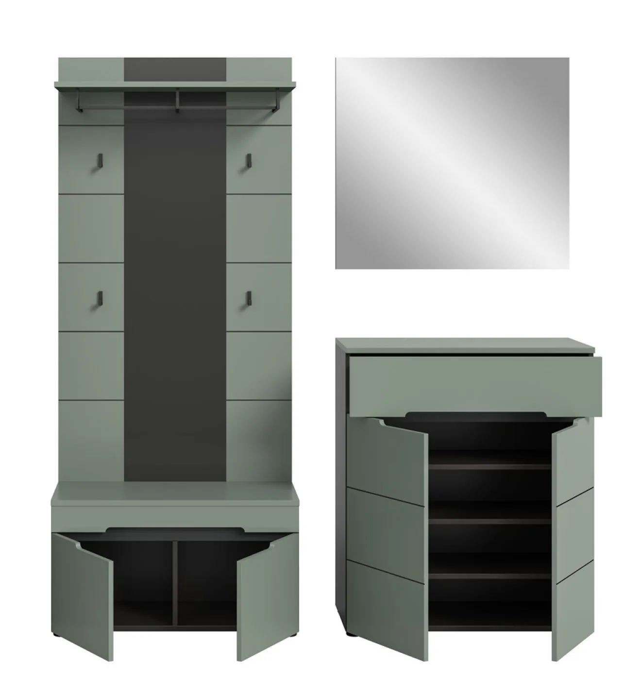 Garderoben-Set Canu 1 | Basalt grau / Smoke Green | 4-teilig ohne