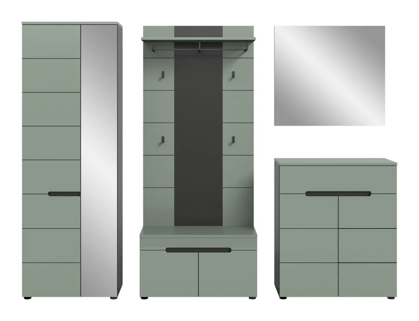 Garderoben-Set Canu 1 | Basalt grau / Smoke Green | 5-teilig mit Kissen