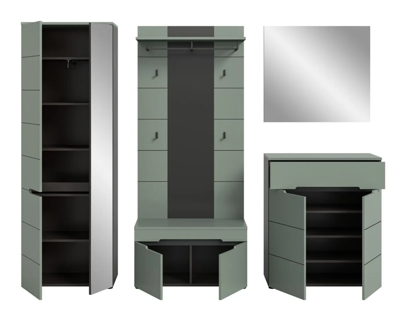Garderoben-Set Canu 1 | Basalt grau / Smoke Green | 5-teilig mit Kissen