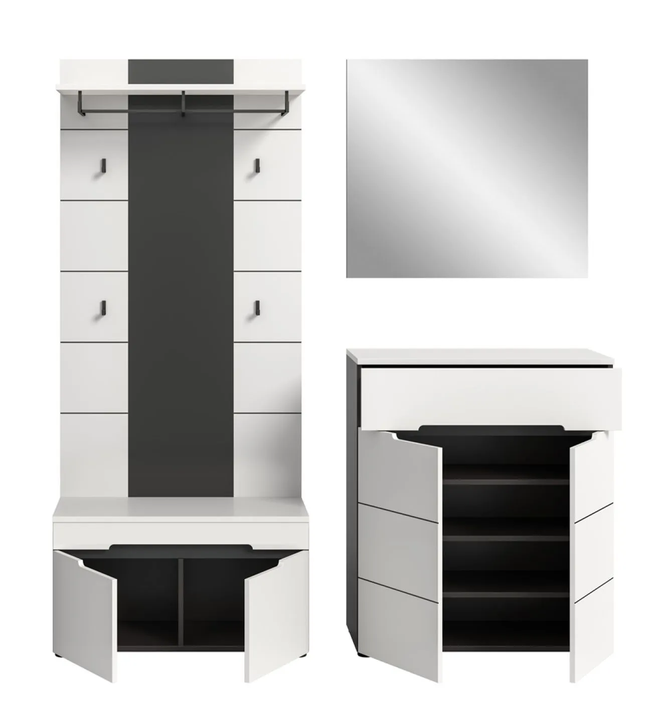 Garderoben-Set Canu 1 | Basalt grau / Weiß | 4-teilig mit Sitzkissen