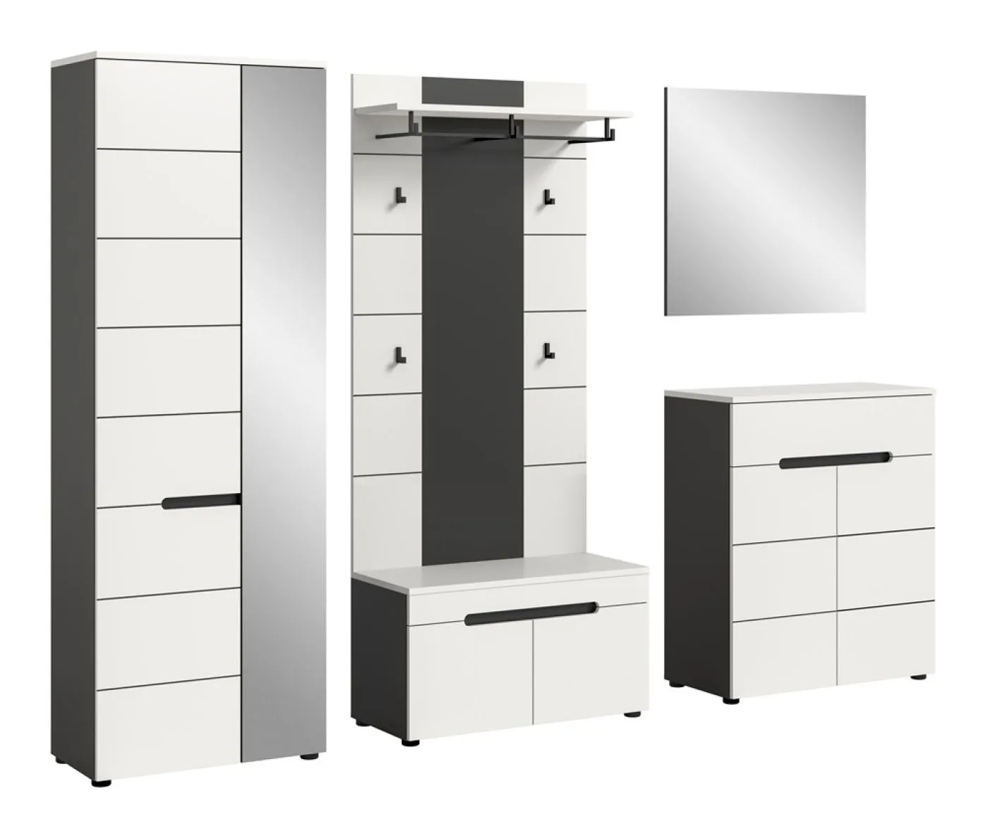 Garderoben-Set Canu 1 | Basalt grau / Weiß | 5-teilig mit Kissen