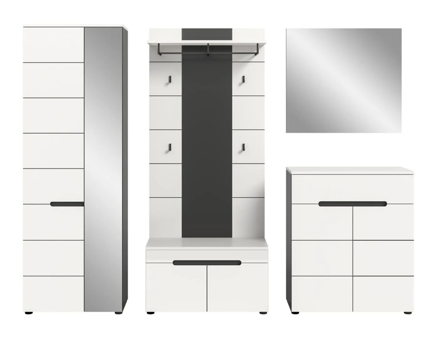 Garderoben-Set Canu 1 | Basalt grau / Weiß | 5-teilig mit Kissen