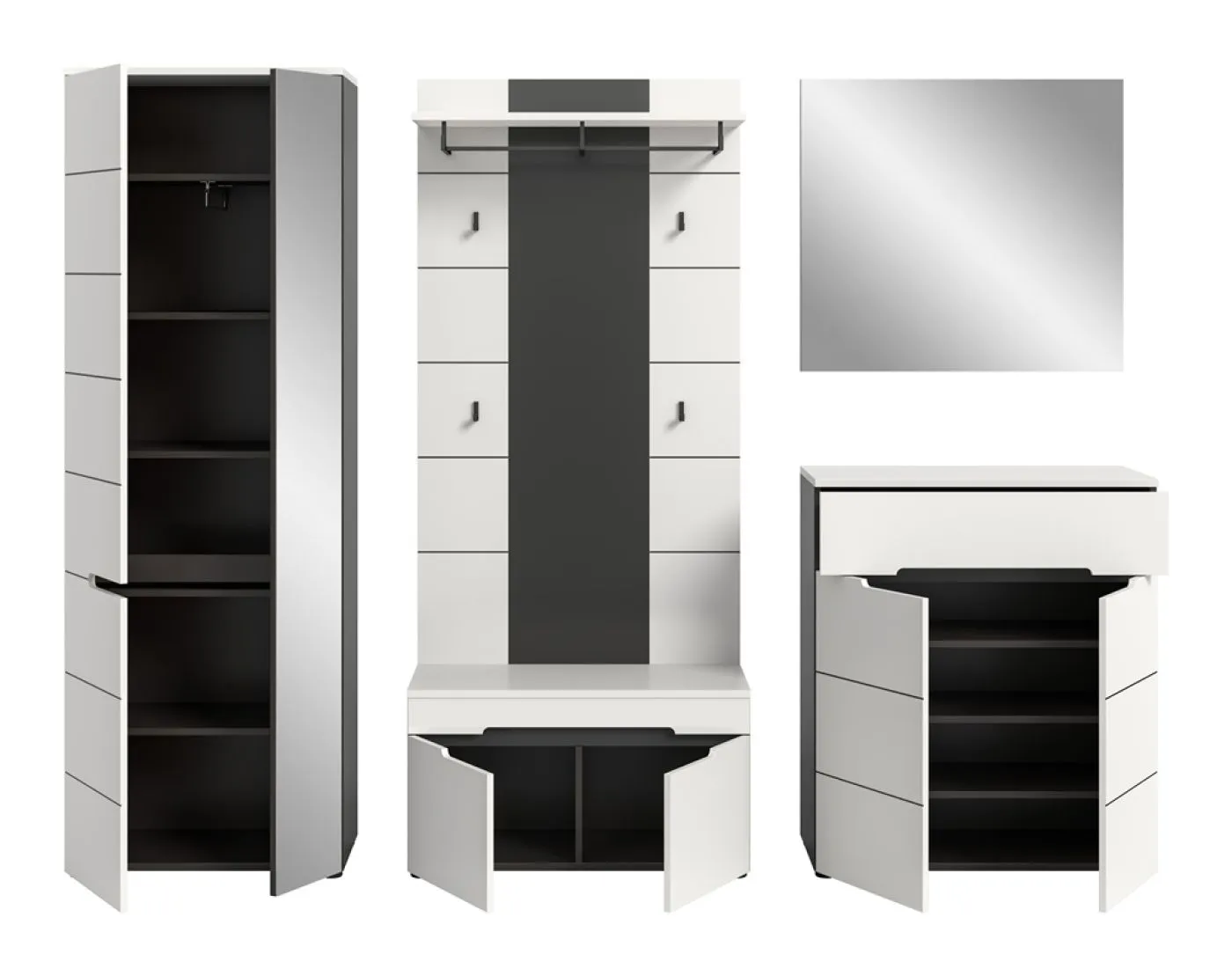 Garderoben-Set Canu 1 | Basalt grau / Weiß | 5-teilig mit Kissen