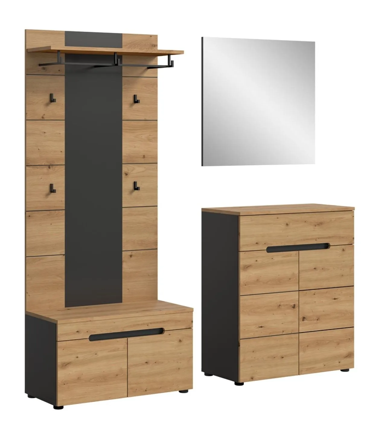 Garderoben-Set Canu 1 | grau / Artisan Eiche | 4-teilig