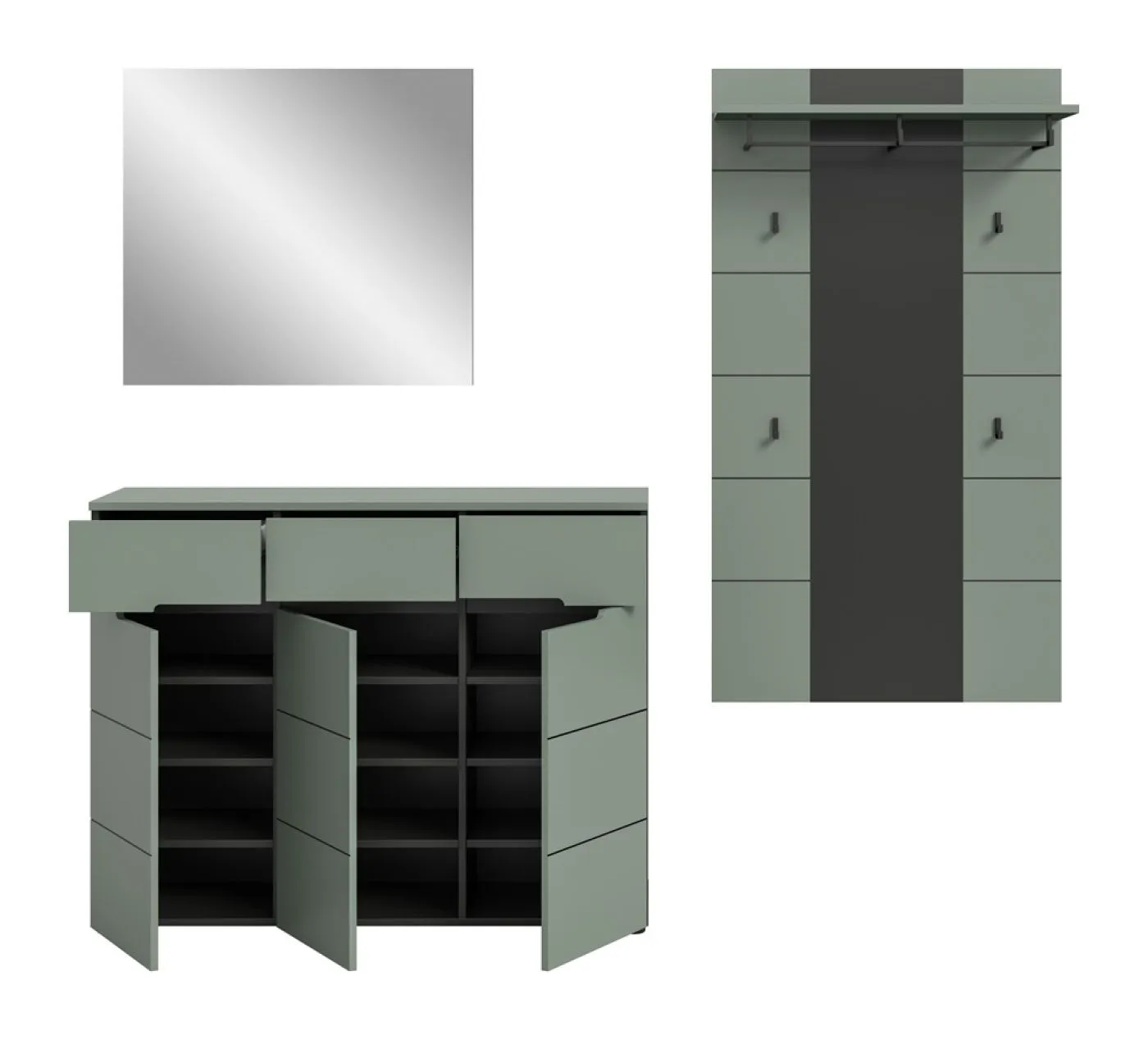 Garderoben-Set Canu 2 | Basalt grau / Smoke Green | 3-teilig